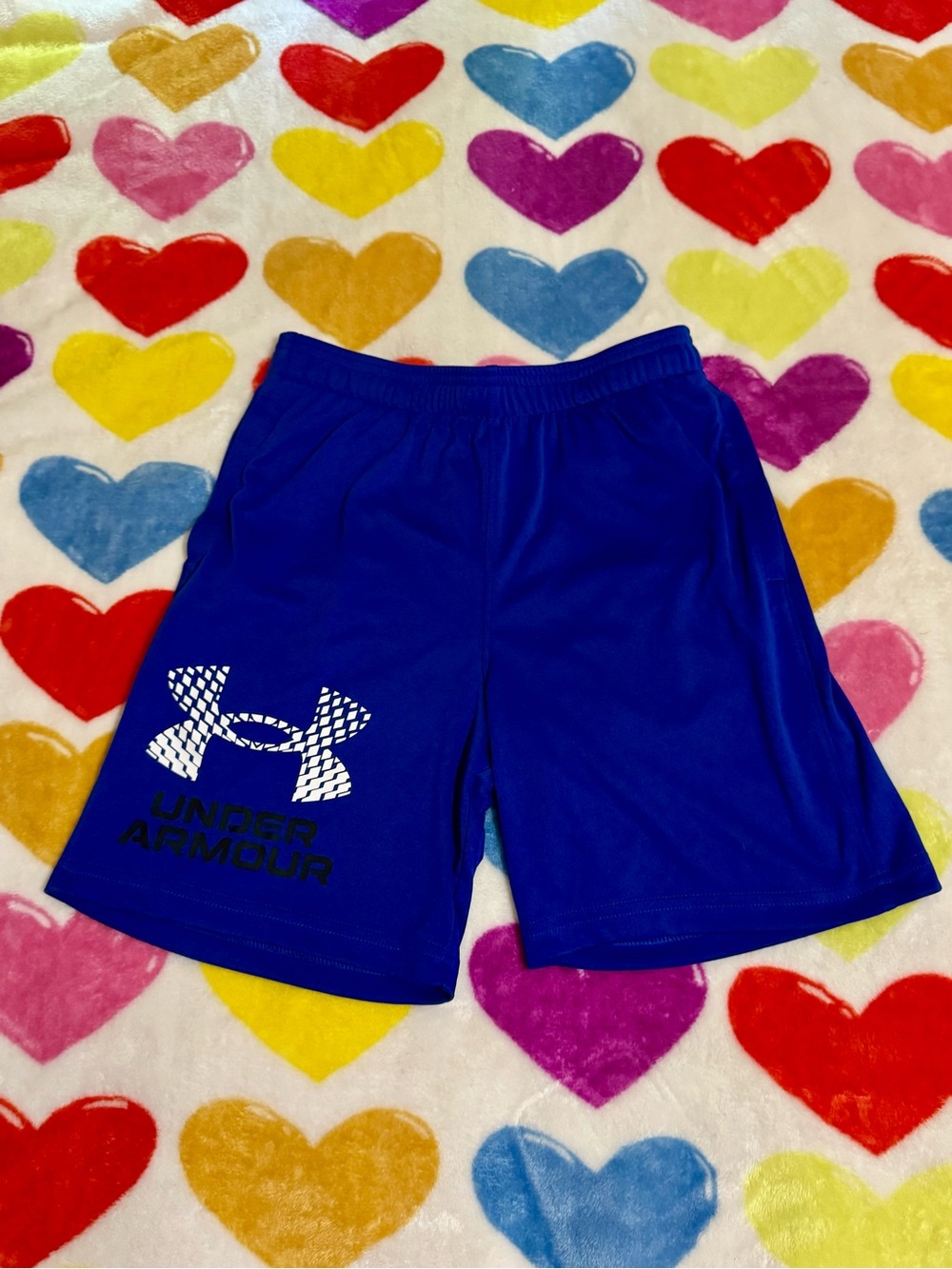 Under Armour Boy’s Royal Blue Athletic Shorts with White Logo